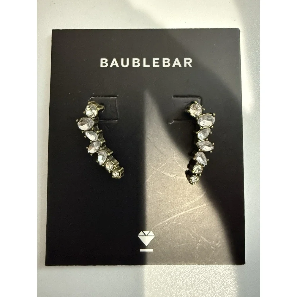 Baublebar Cubic Zirconia Curved‎ Drop Earrings Gold Tone NWT